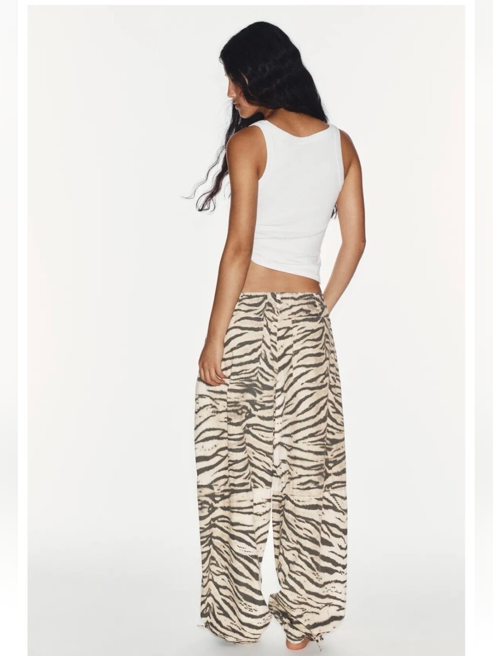 ZARA ANIMAL PRINT WIDE LEG DRAWSTRING PANTS - Picture 5 of 9